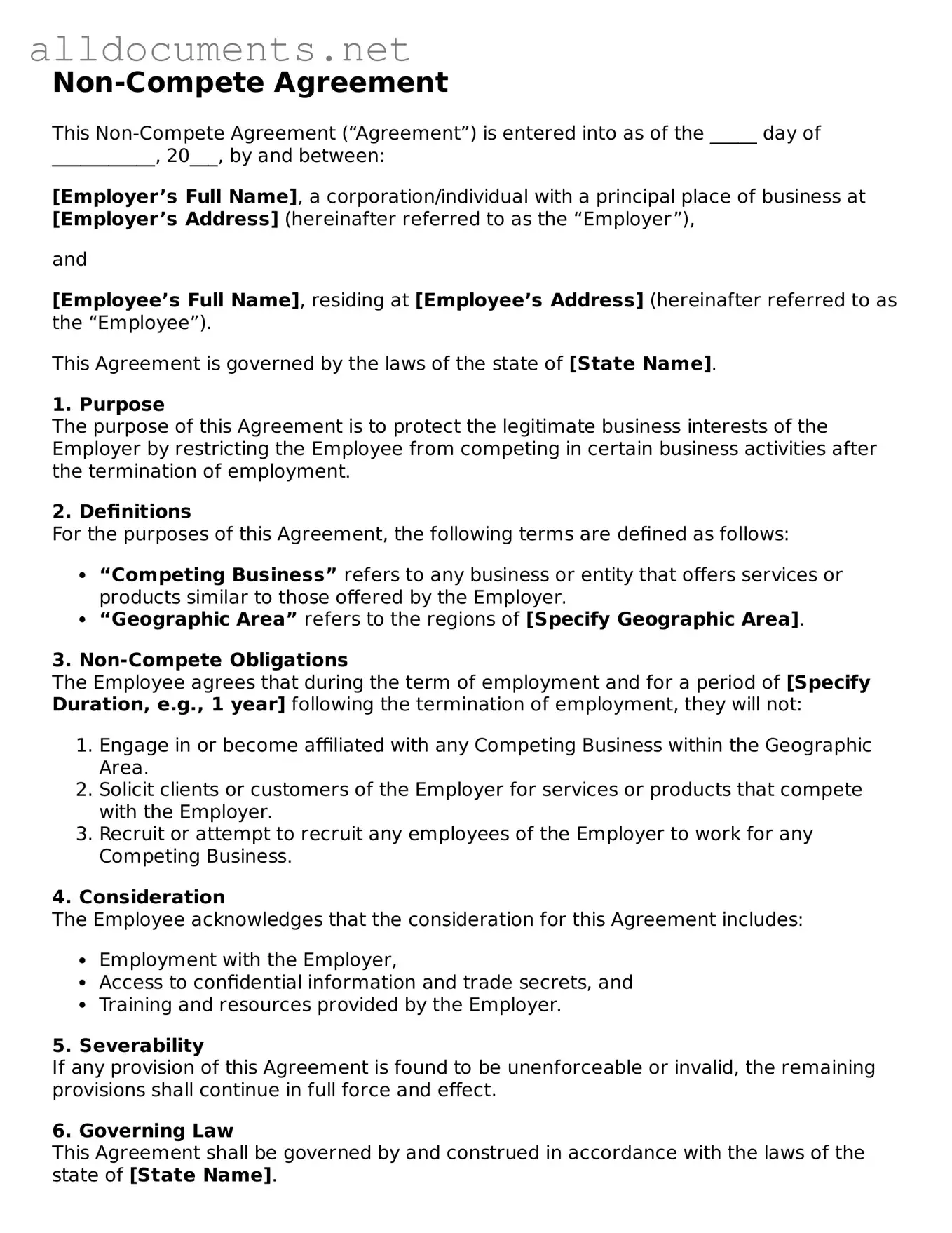 Free Non-compete Agreement Document