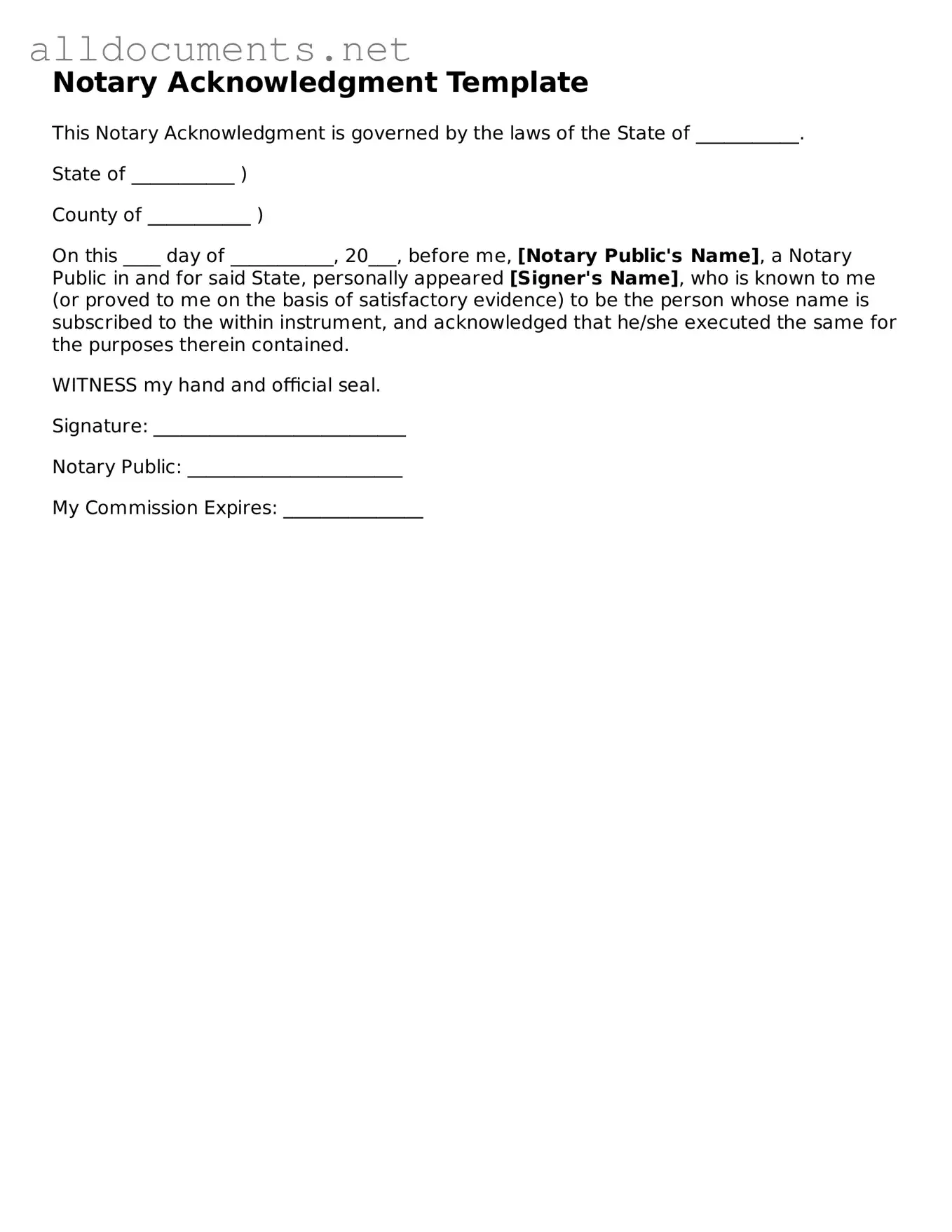 Free Notary Acknowledgement Document