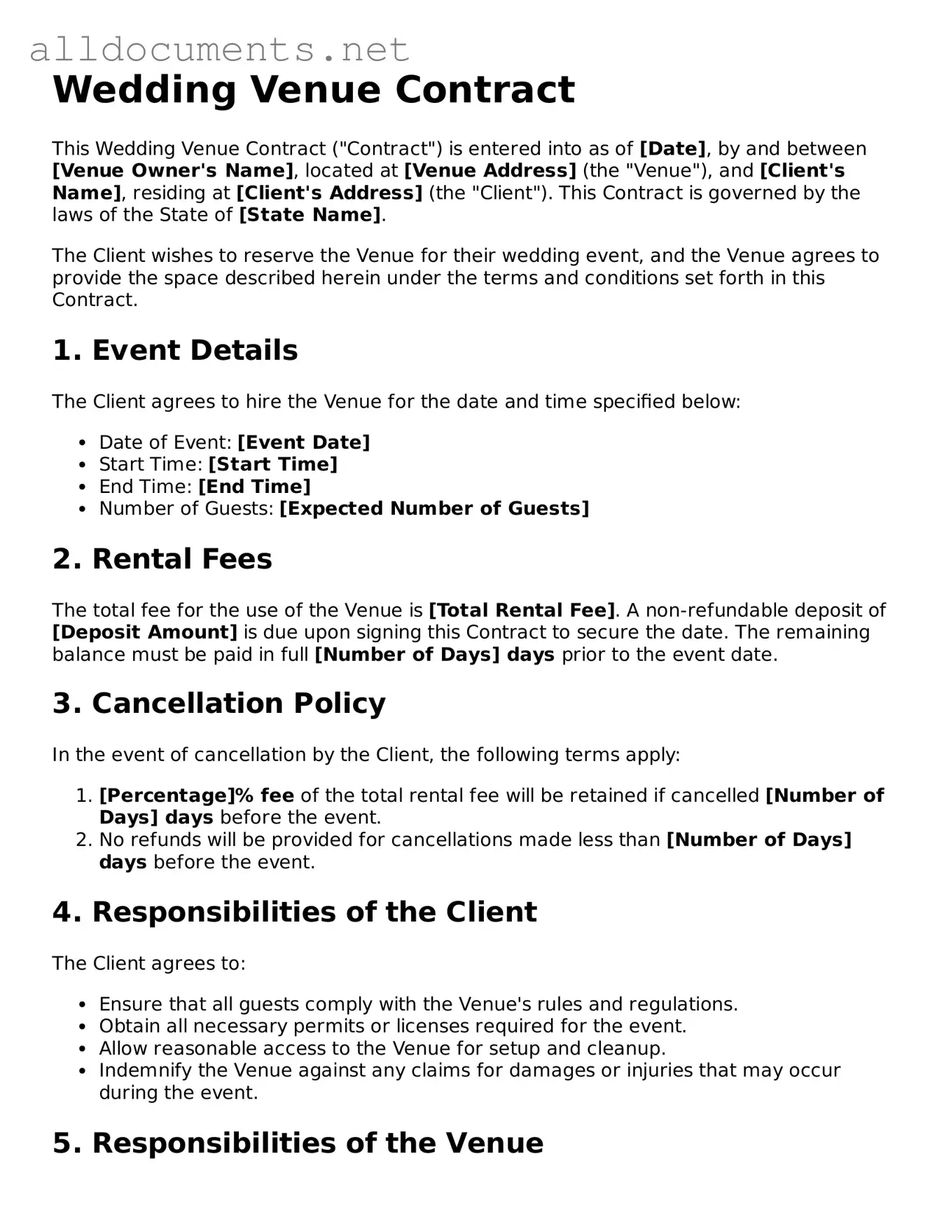 Free Wedding Venue Contract Document