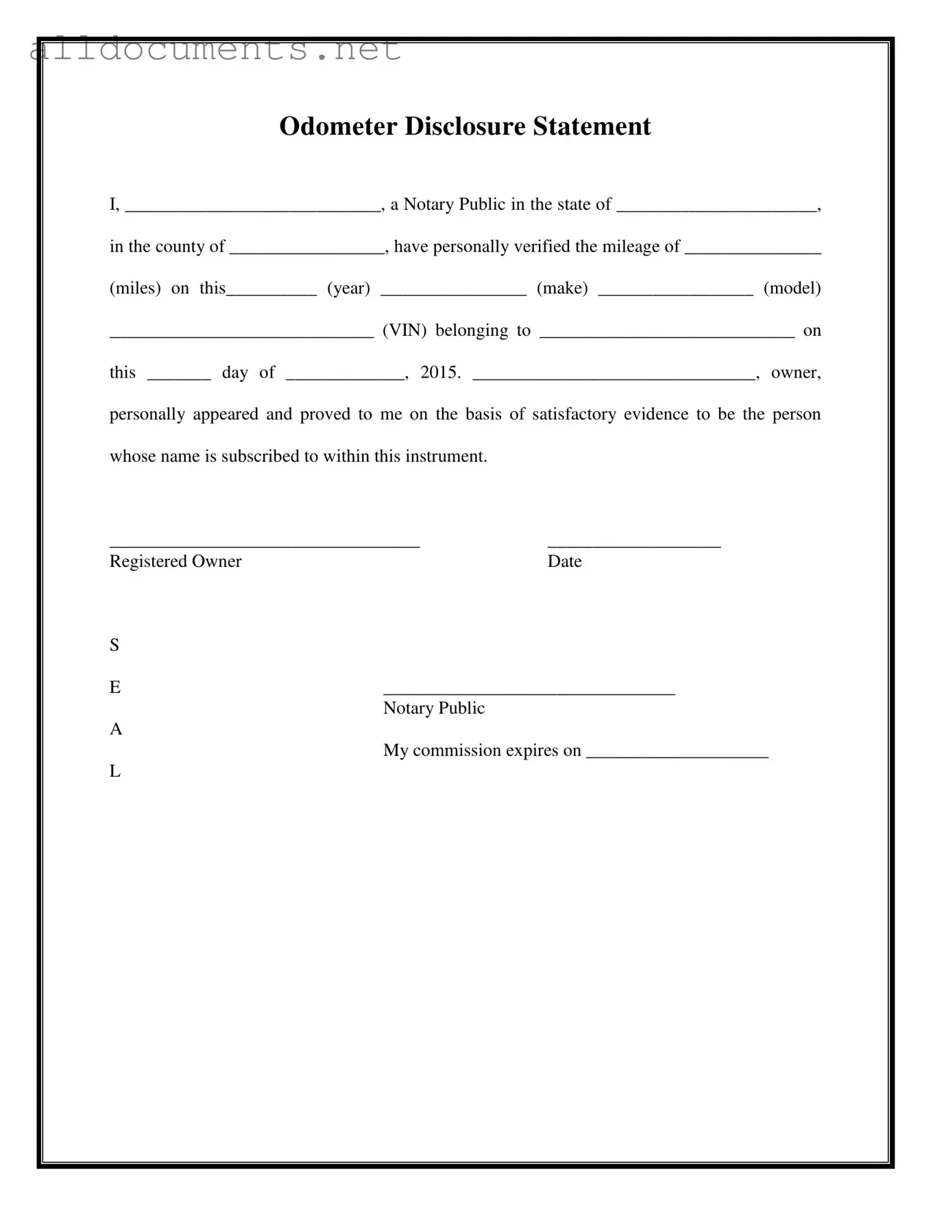 Fillable Notarized Odometer Statement Template in PDF