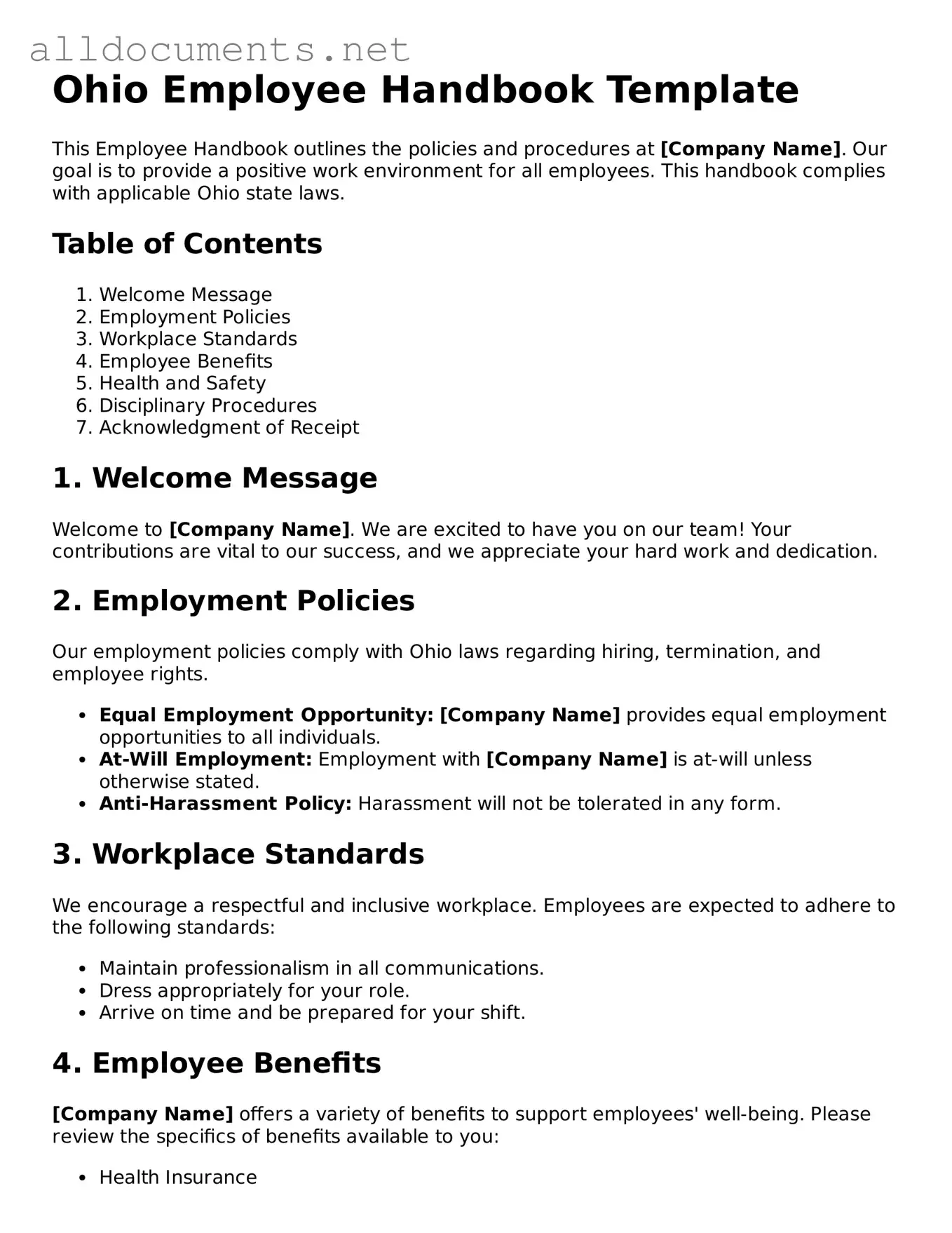 Official  Employee Handbook Template for Ohio