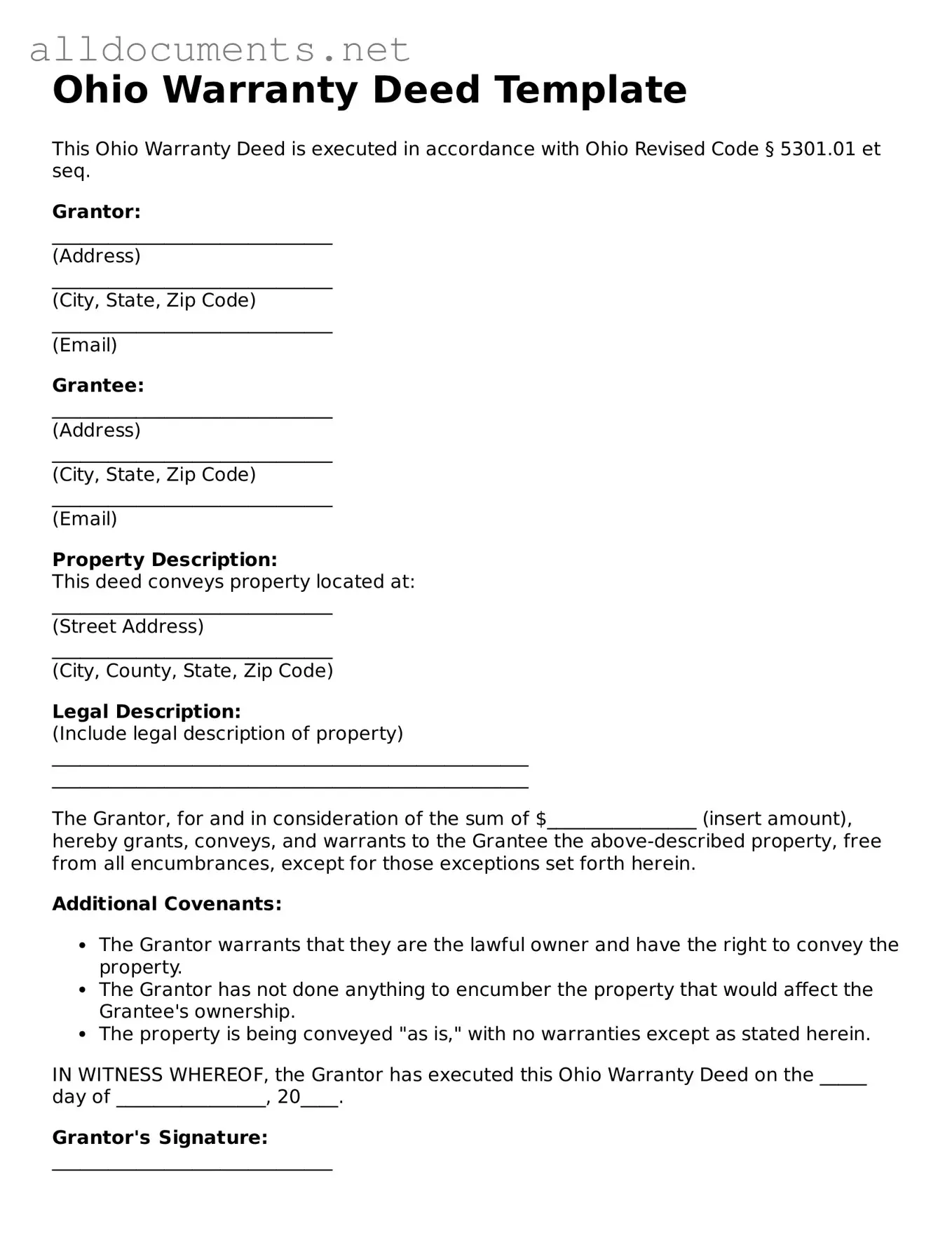 Official  Deed Template for Ohio