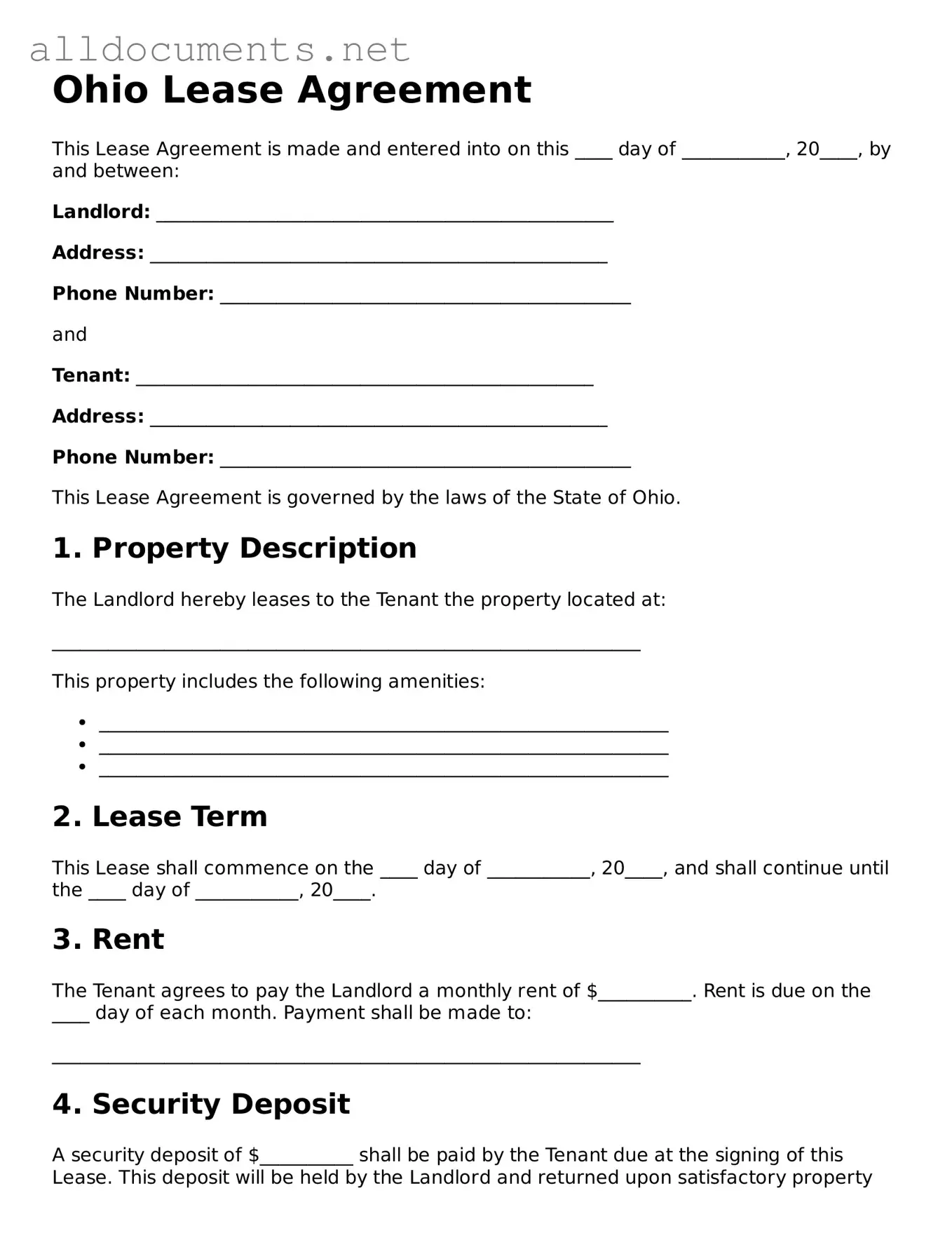 Official  Lease Agreement Template for Ohio