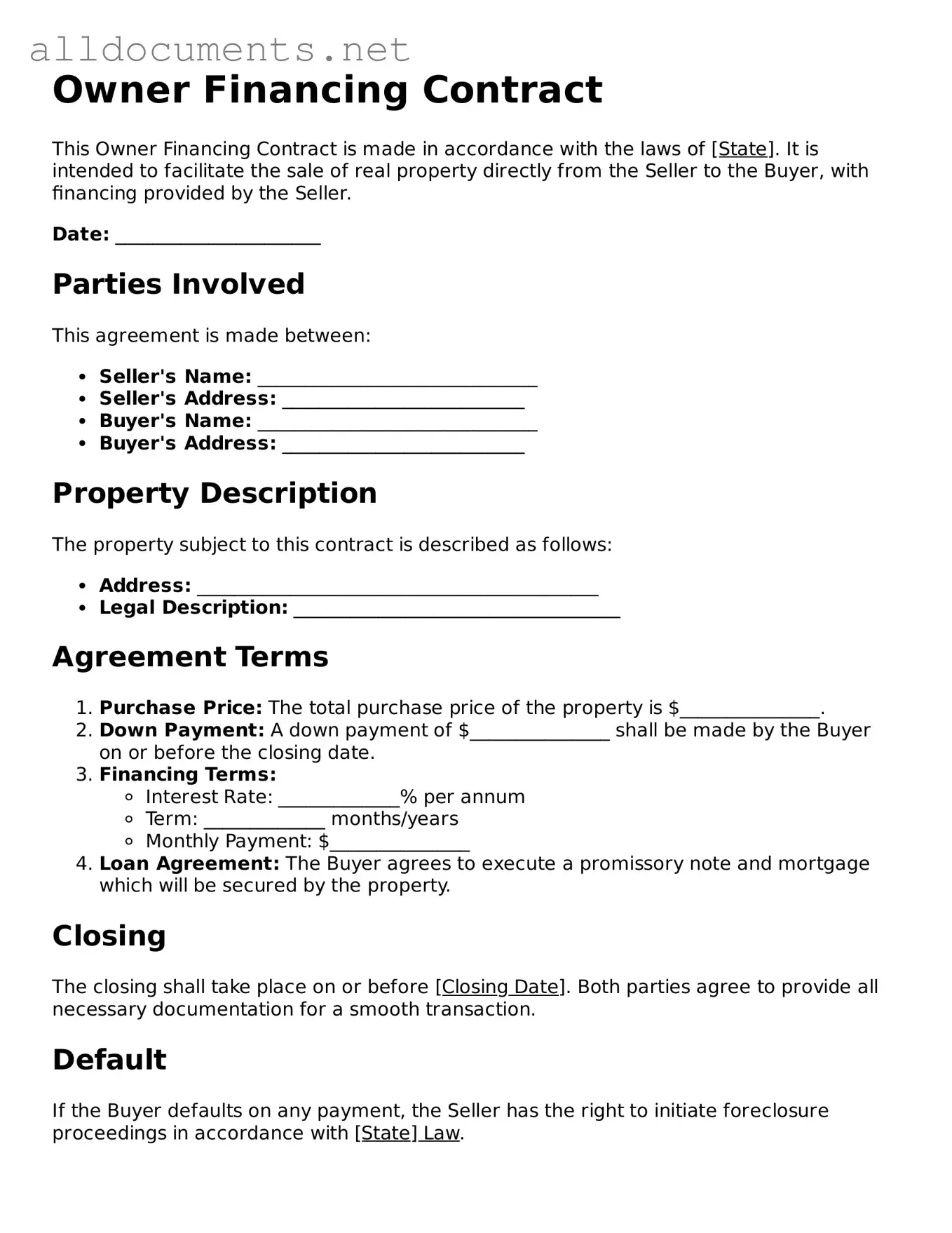 Free Owner Financing Contract Document