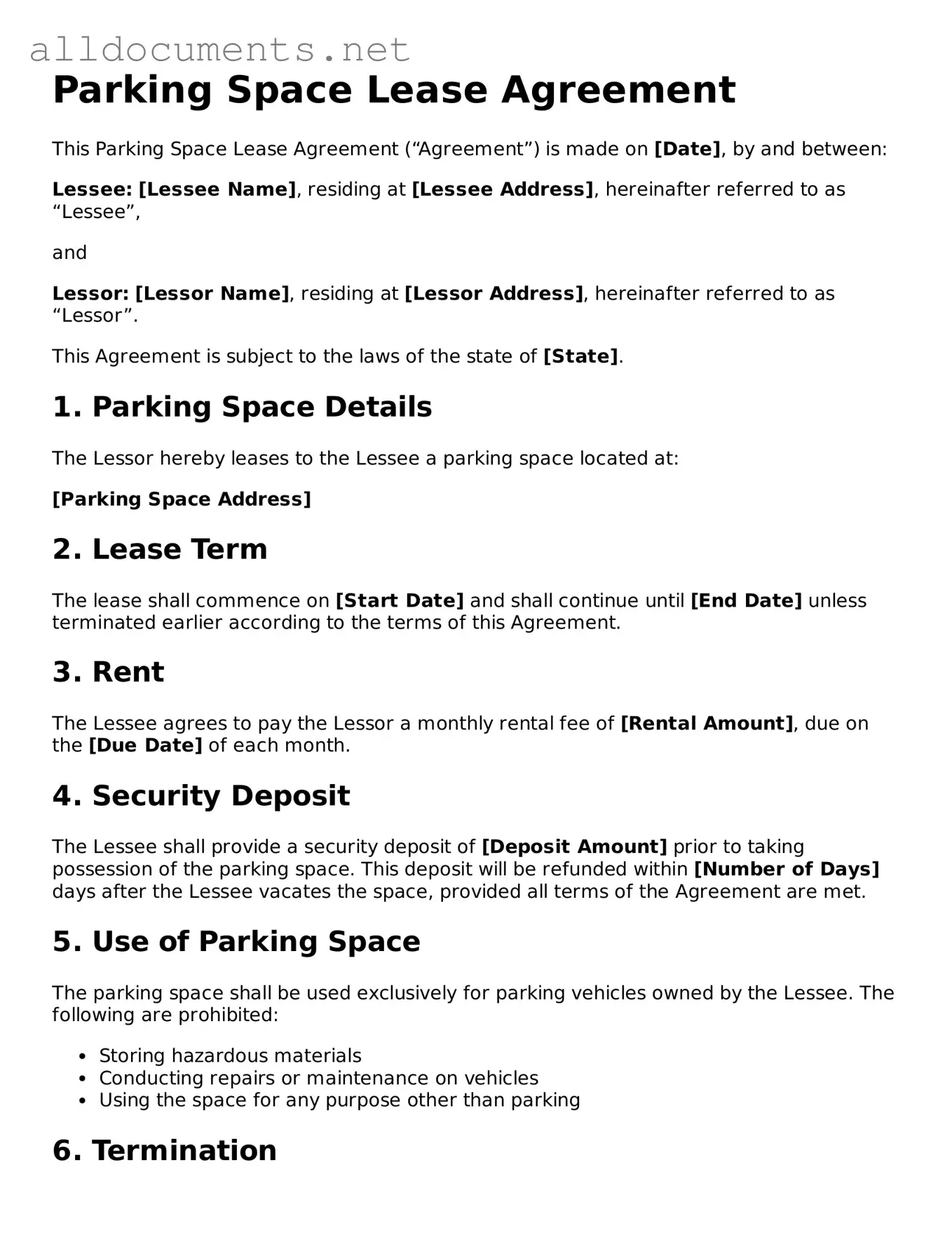 Free Parking Space Lease Agreement Document