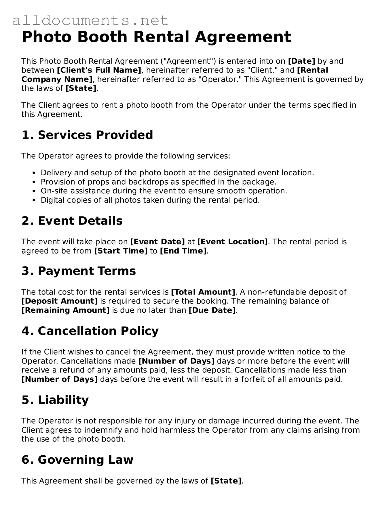 Free Photo Booth Rental Agreement Document