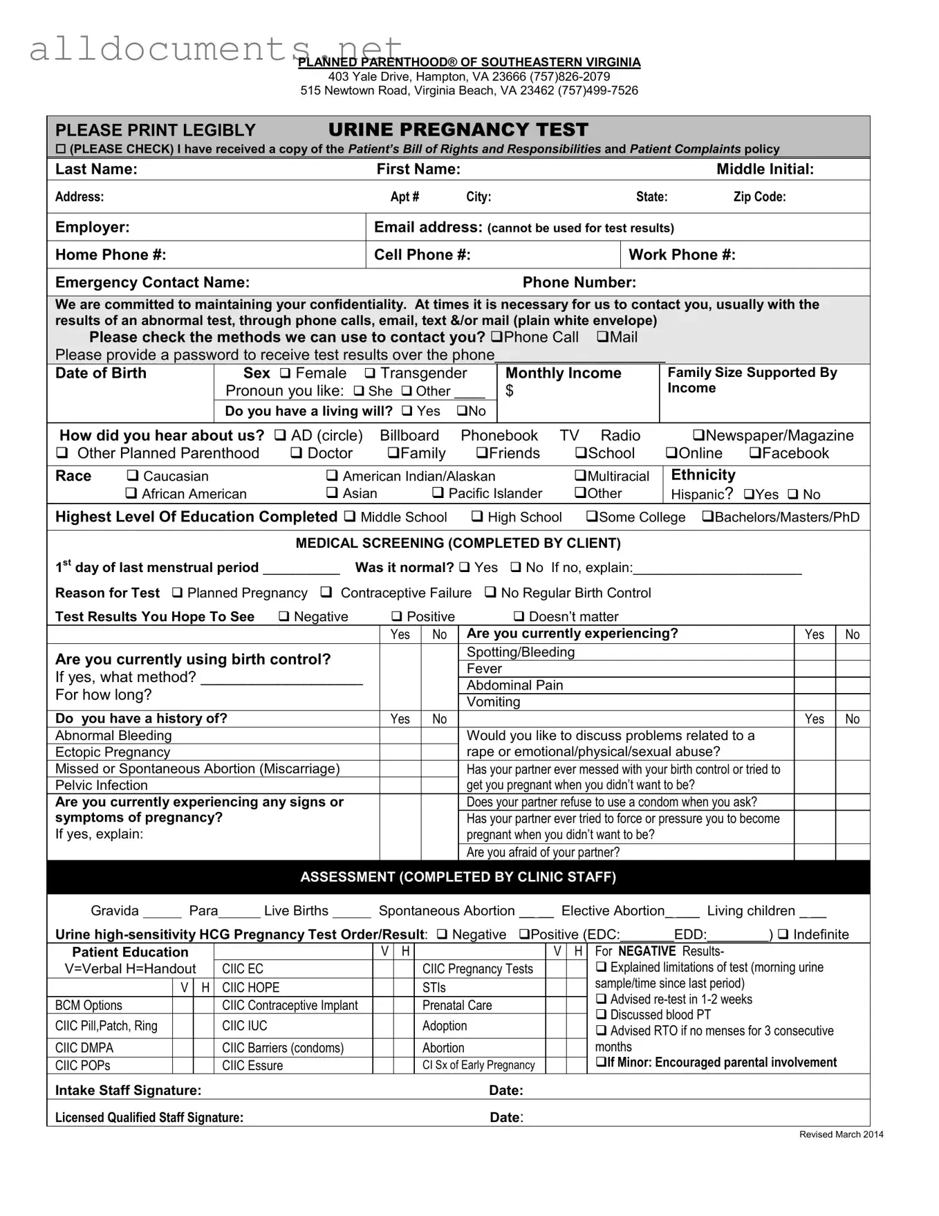Fillable Planned Parenthood Proof Template in PDF