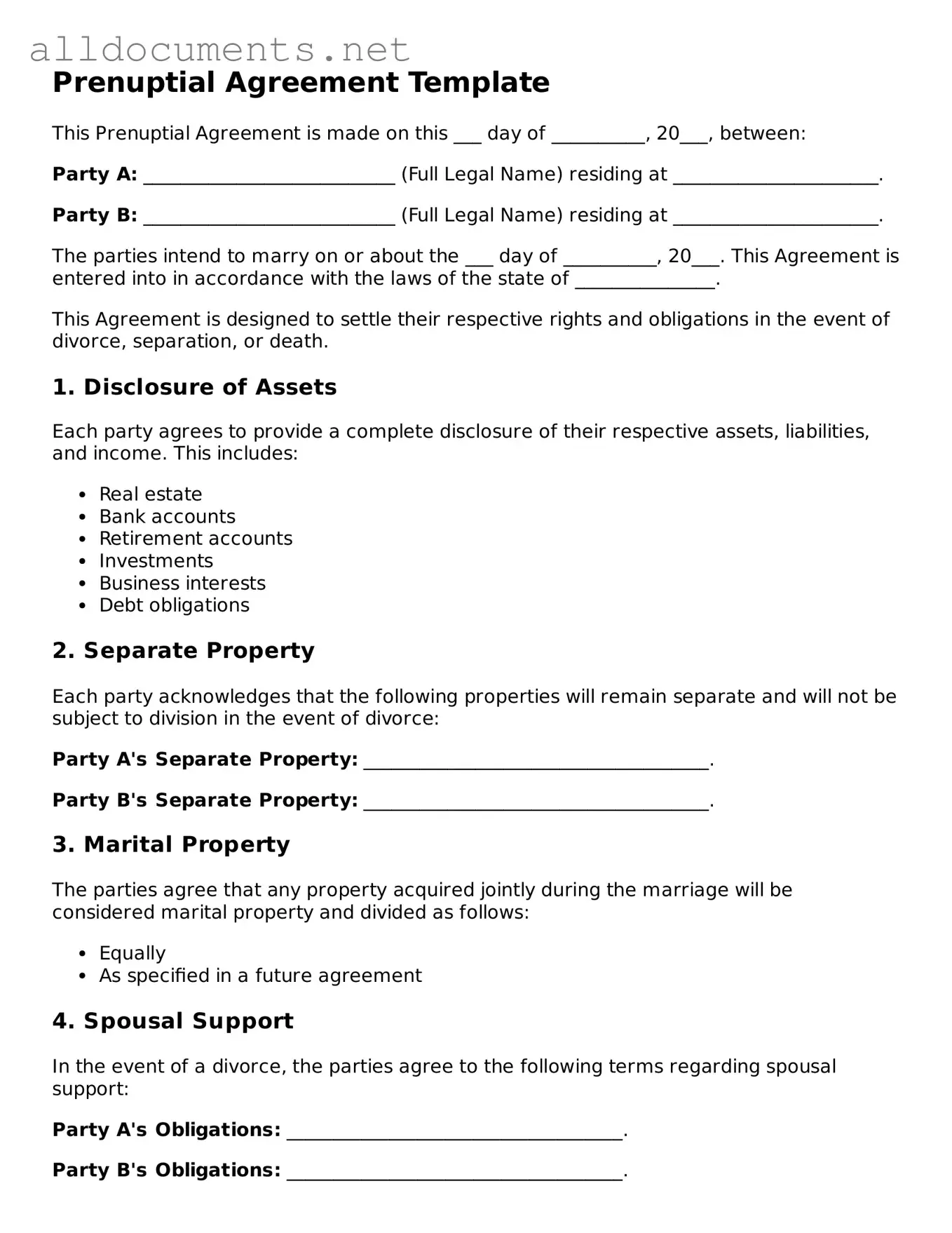 Free Prenuptial Agreement Document