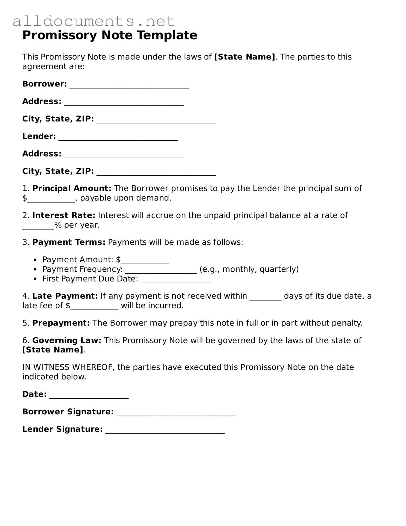 Free Promissory Note Document