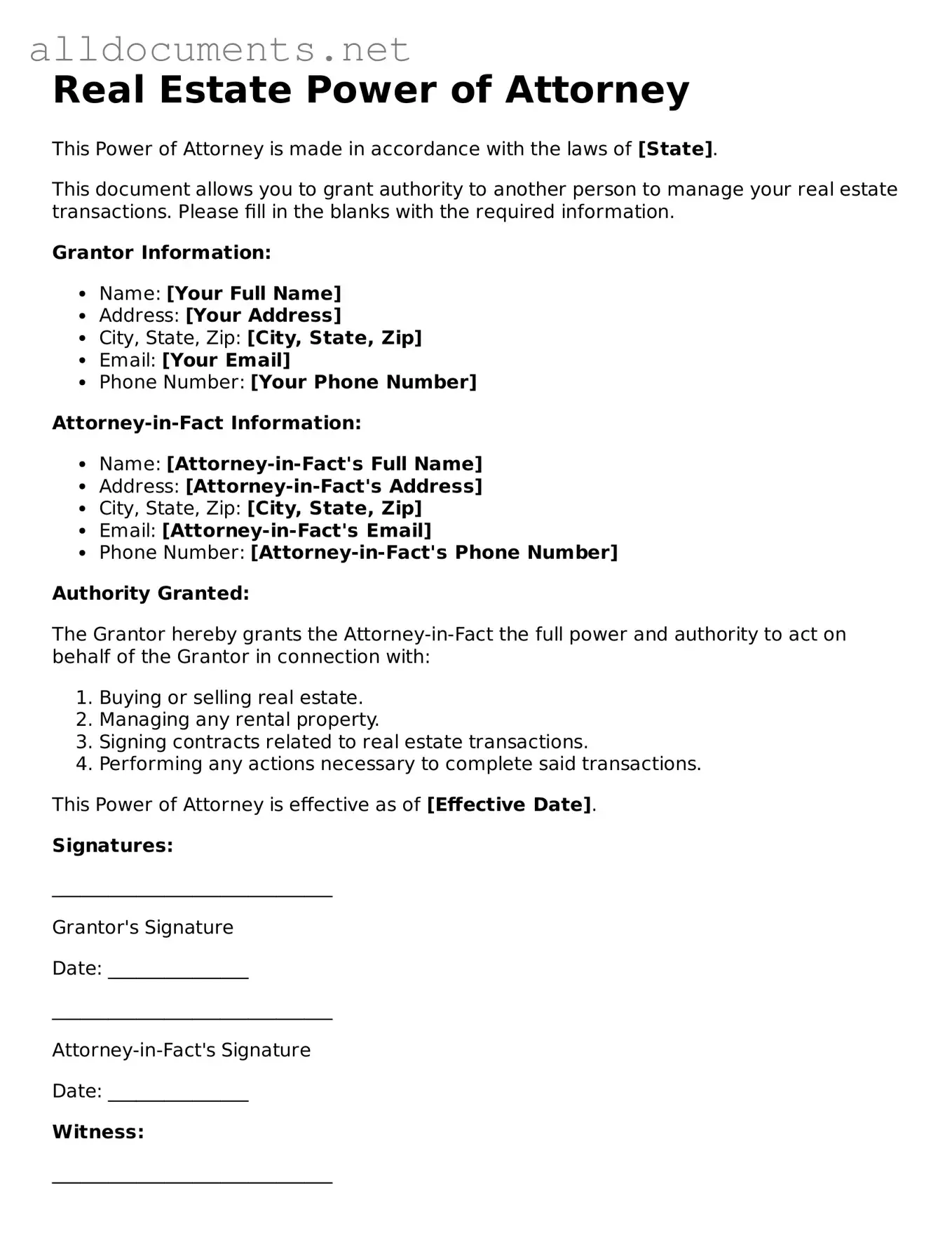 Free Real Estate Power of Attorney Document