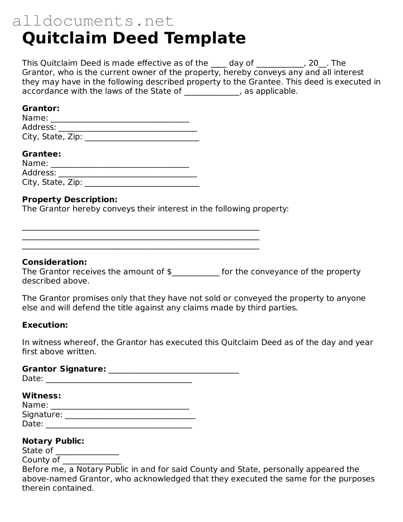 Free Quitclaim Deed Document