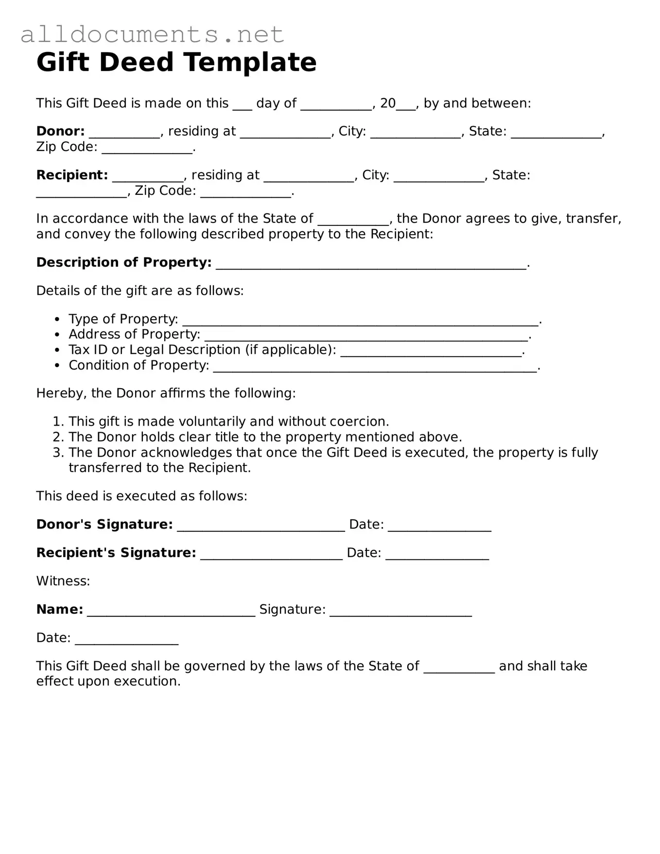 Free Gift Deed Document
