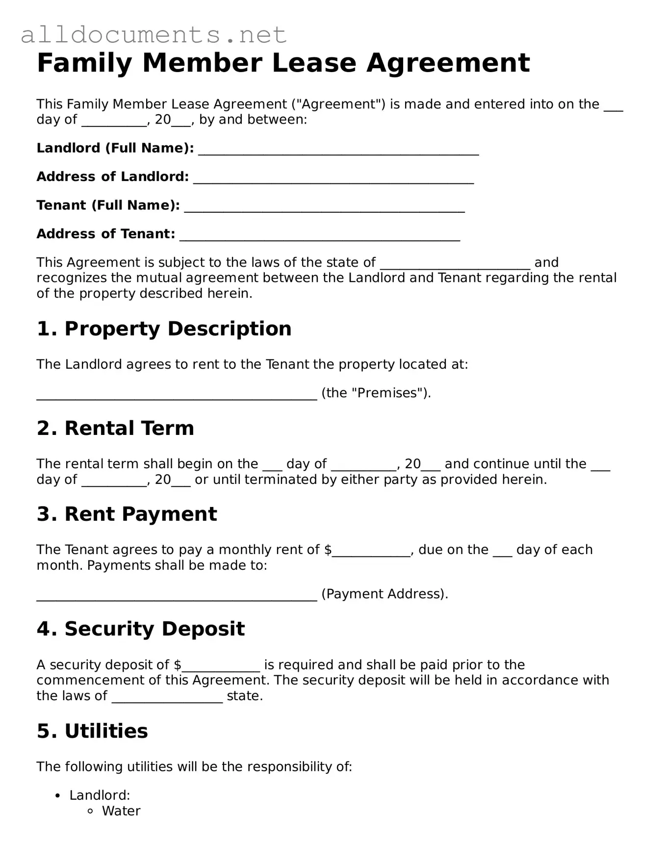 Free Family Member Lease Agreement Document