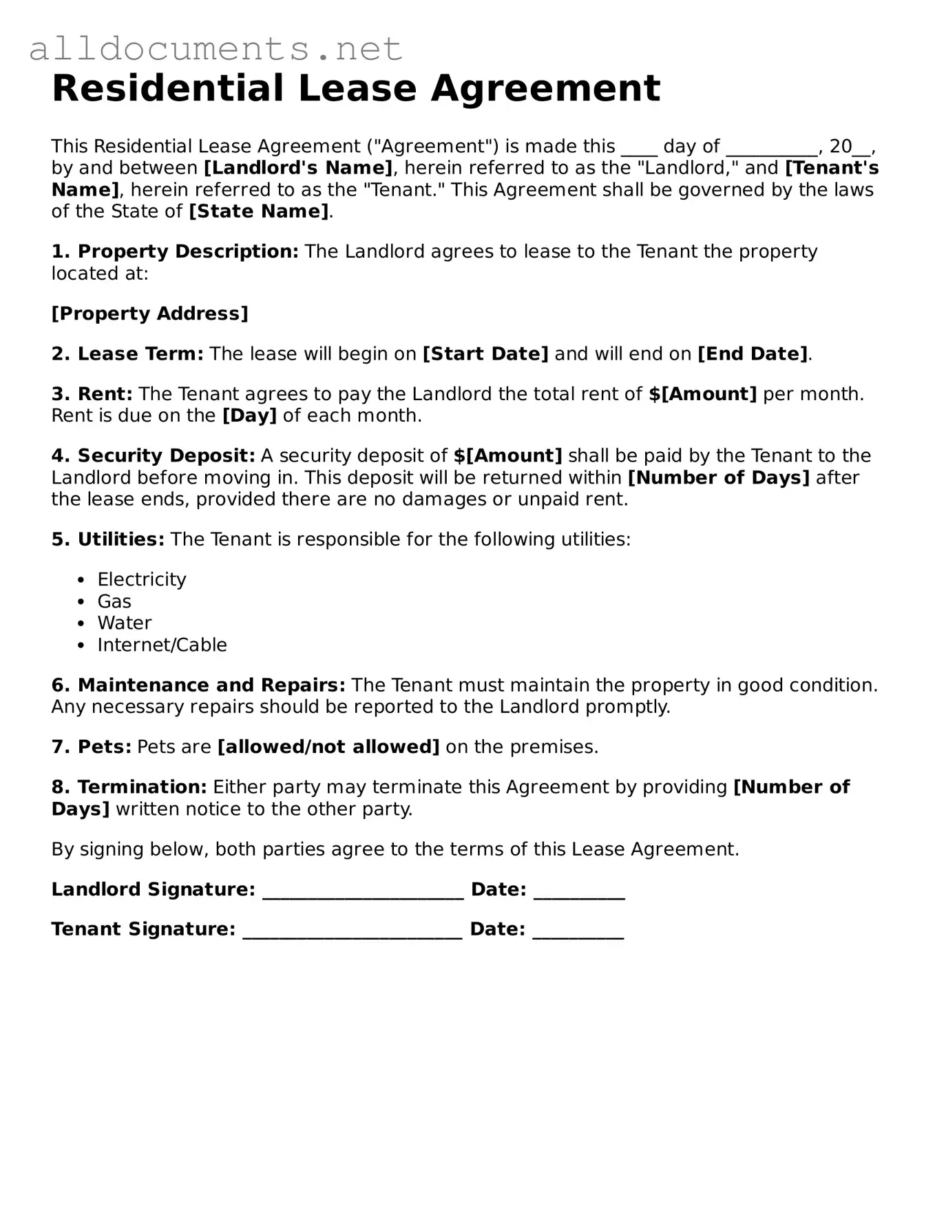 Free Lease Agreement Document