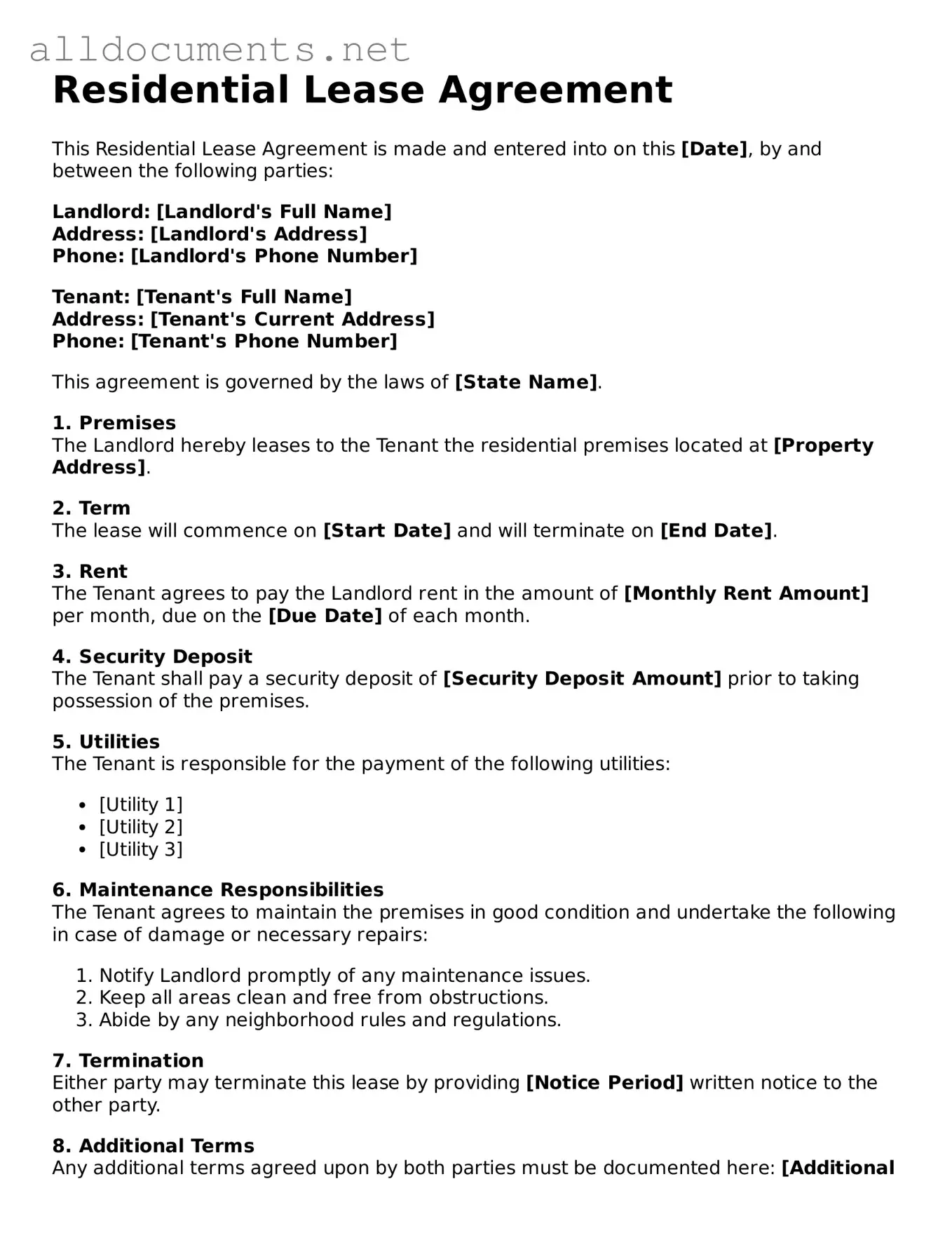 Free Residential Lease Agreement Document