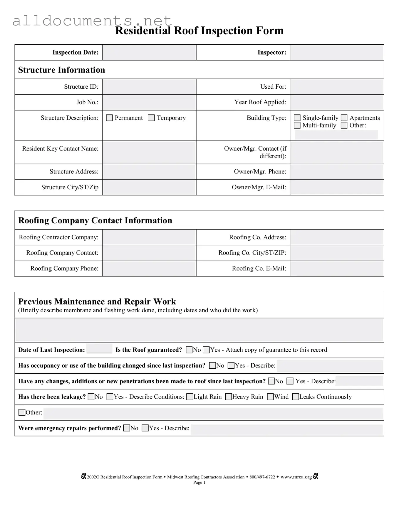 Fillable Roof Inspection Template in PDF