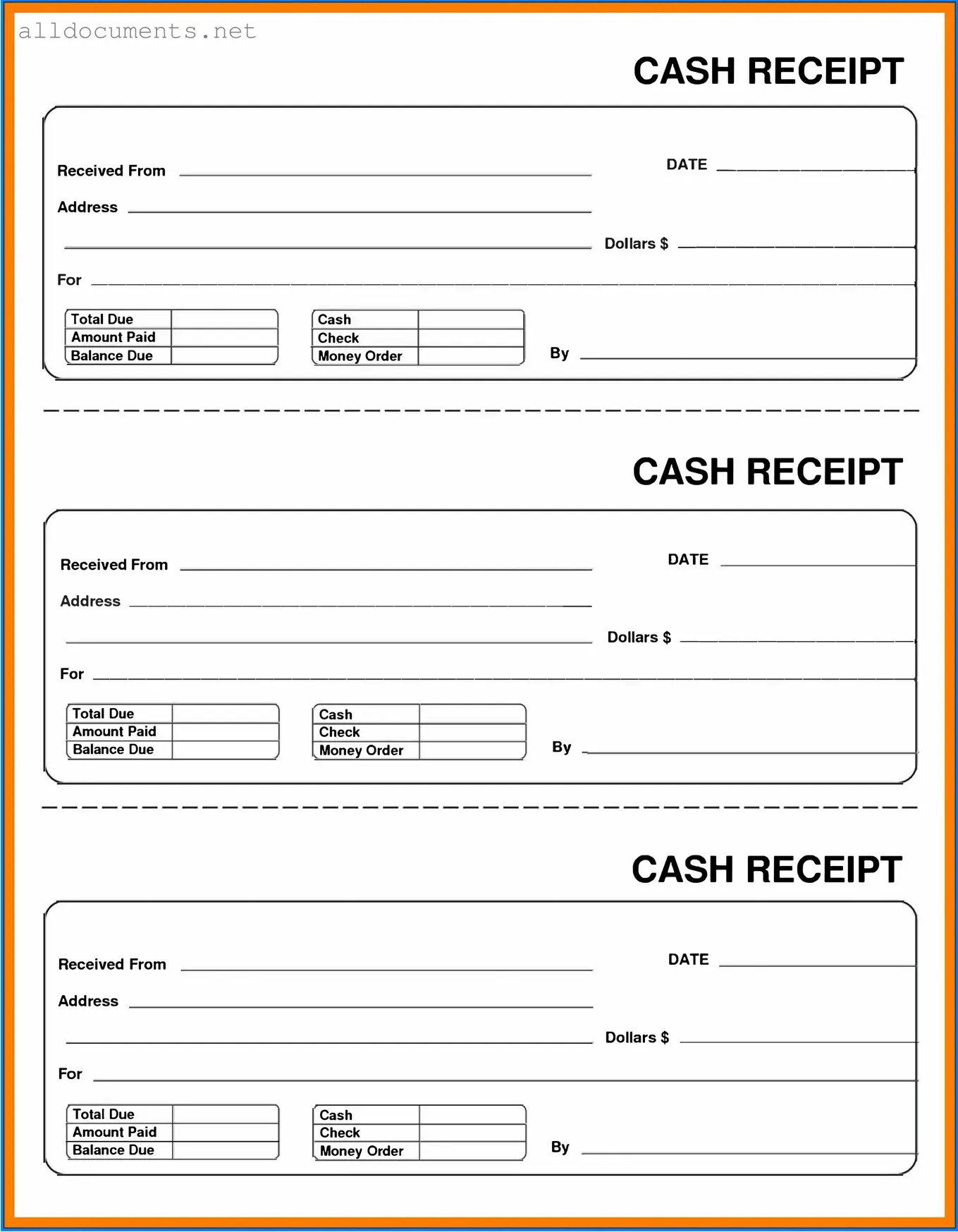 Fillable Cash Receipt Template in PDF