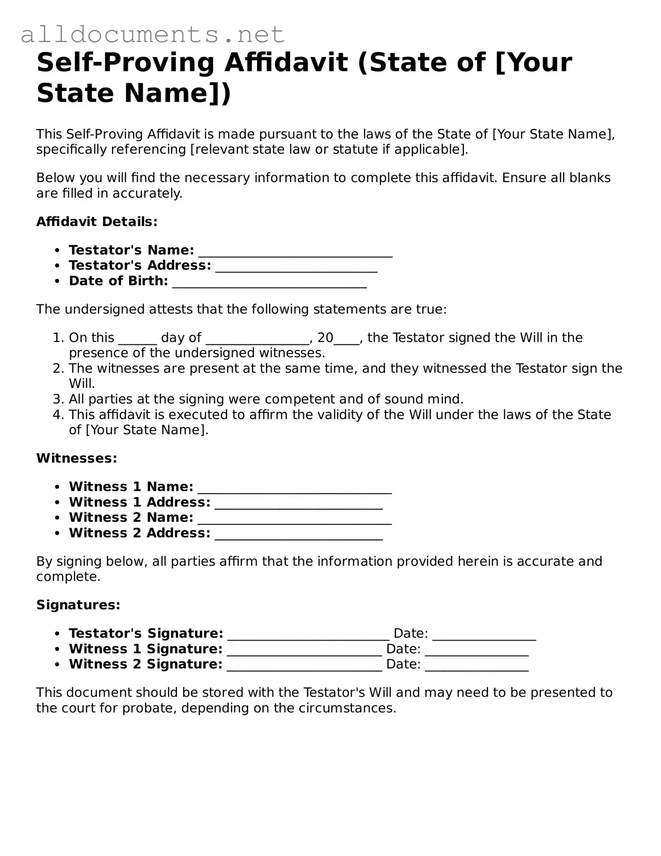 Free Self-Proving Affidavit Document