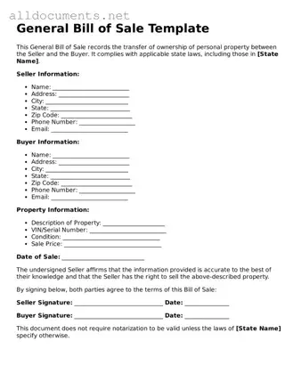 Free General Bill of Sale Document