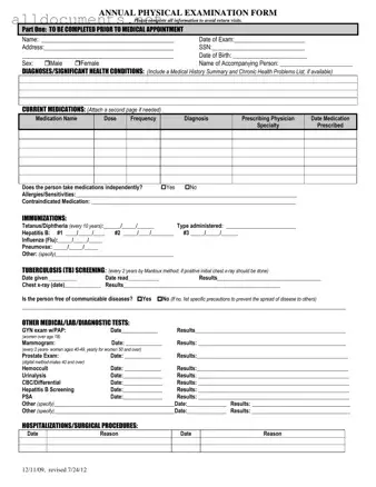 Fillable Annual Physical Examination Template in PDF