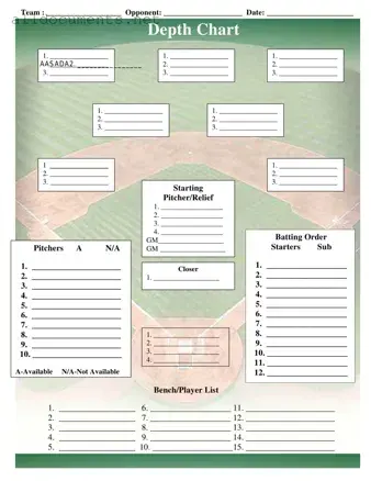 Fillable Baseball Field Lineup Template in PDF