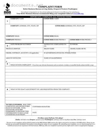 Fillable Bbb Complaint Template in PDF