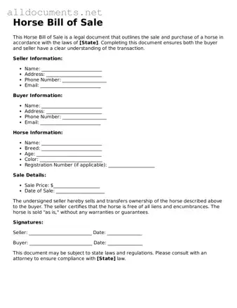 Free Horse Bill of Sale Document