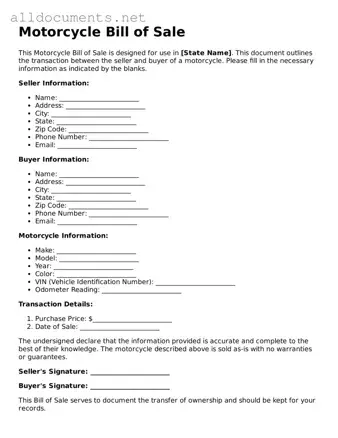 Free Motorcycle Bill of Sale Document
