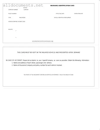 Fillable Auto Insurance Card Template in PDF