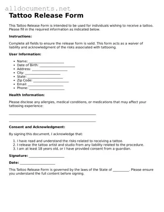 Free Tattoo Release Document