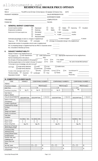 Fillable Broker Price Opinion Template in PDF
