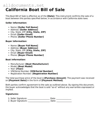 Official  Boat Bill of Sale Template for California