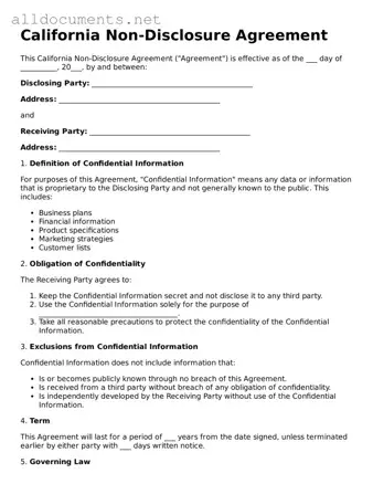 Official  Non-disclosure Agreement Template for California