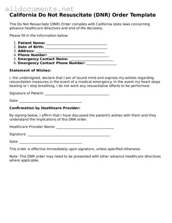 Official  Do Not Resuscitate Order Template for California