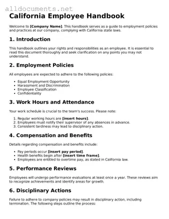 Official  Employee Handbook Template for California