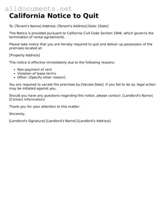 Official  Notice to Quit Template for California