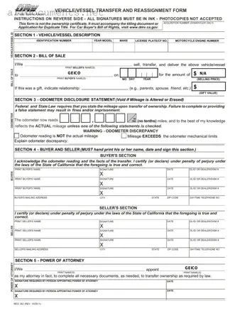 Fillable California Fotm Reg 262 Template in PDF