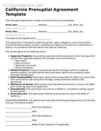Official  Prenuptial Agreement Template for California