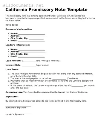 Official  Promissory Note Template for California