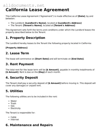 Official  Lease Agreement Template for California