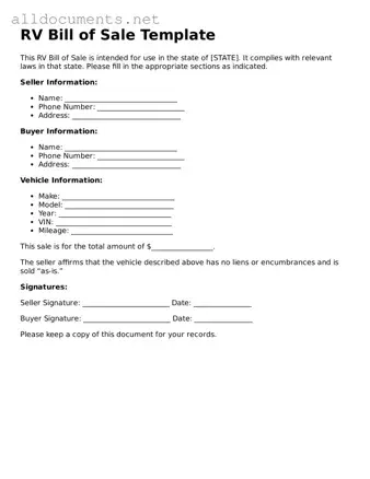 Free RV Bill of Sale Document