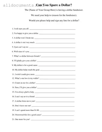 Fillable Donated A Dollar Template in PDF