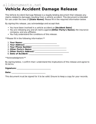 Free Vehicle Accident Damage Release Document