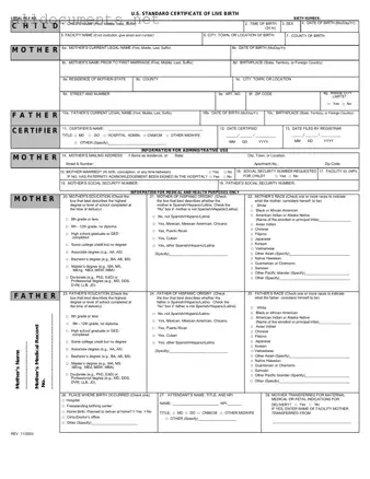 Fillable CDC U.S. Standard Certificate of Live Birth Template in PDF