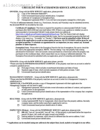 Fillable Dekalb County Water Application Template in PDF