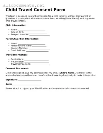 Free Child Travel Consent Form Document