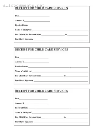 Fillable Childcare Receipt Template in PDF