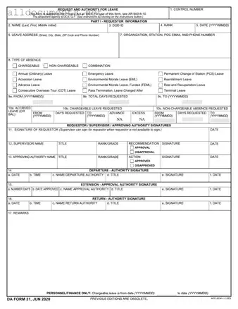 Fillable Da 31 Template in PDF