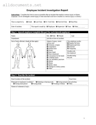 Fillable Employee Accident Report Template in PDF