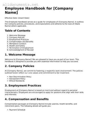 Free Employee Handbook Document